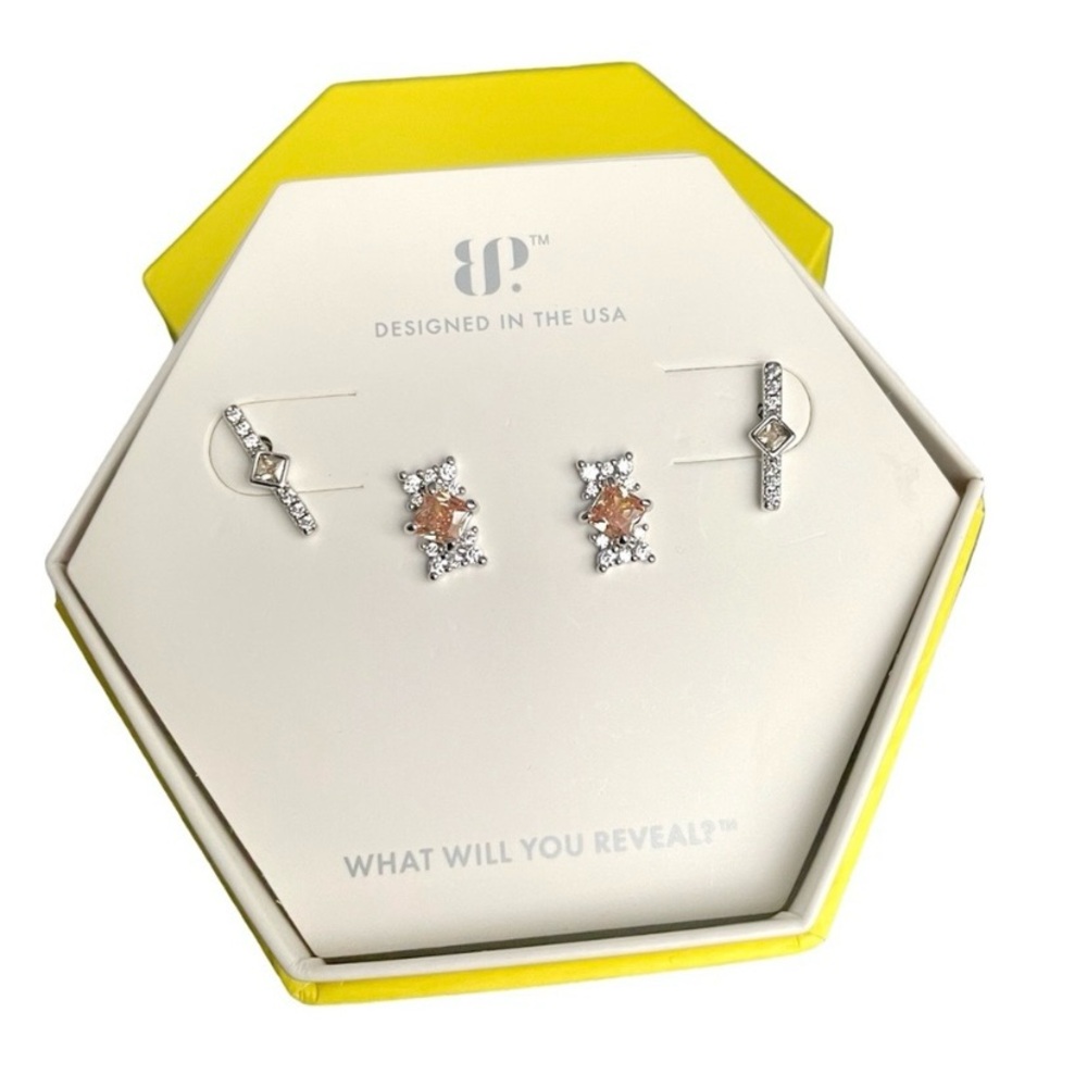 Bomb Party Dreaming of Jewels stud earrings set Smokey topaz cubic zirconia  NWT